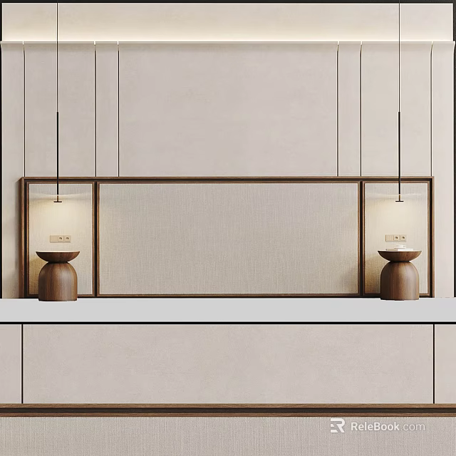 Modern Minimalist Bedroom Accent Wall With Wooden Frame Neutral Fabric Panel And Pendant Lights 3d model 