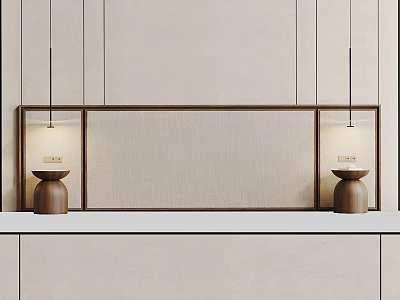 Modern Minimalist Bedroom Accent Wall With Wooden Frame Neutral Fabric Panel And Pendant Lights 3d model