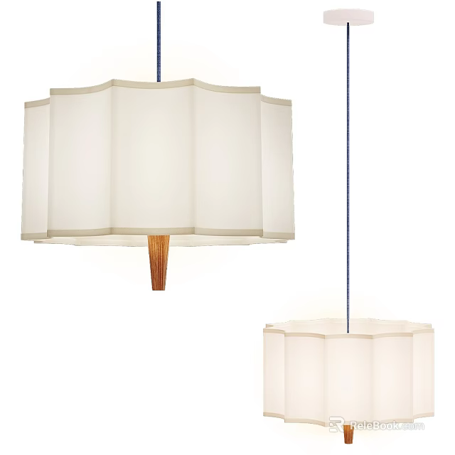 Elegant White Pleated Fabric Chandelier With Wooden Base And Hanging Style 3d model 