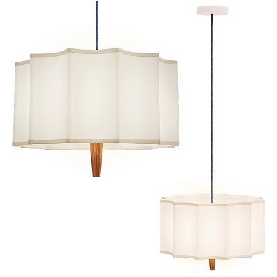 Elegant White Pleated Fabric Chandelier With Wooden Base And Hanging Style 3d model