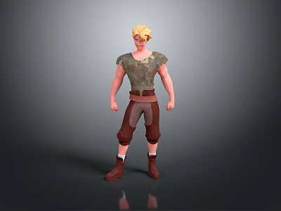 3D Animated Character Model With Blonde Hair Green Sleeveless Top Brown Pants And Boots 3d model