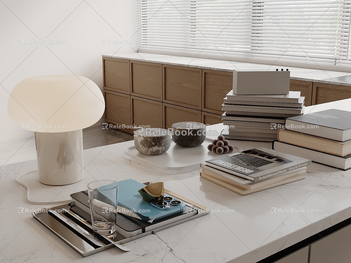 Modern Table Ornaments Book Table Lamp Plate Mobile Phone Water 3d model