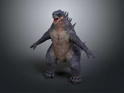 Fierce Giant Monster 3D Model With Open Mouth Spiked Back And Textured Skin 3d model