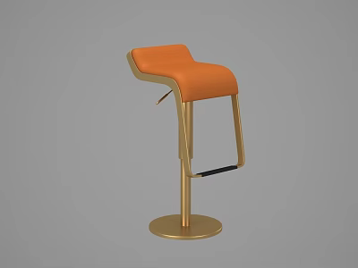 Sleek Modern Orange Padded Seat Gold Metal Frame Adjustable Bar Stool 3d model