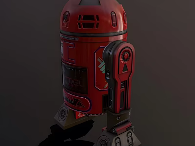 Red Robot Character With Mechanical Body And Detailed Robotic Leg Design 3d model