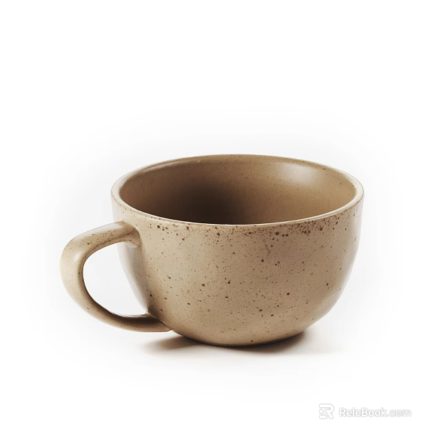 Speckled Beige Ceramic Cup With Handle In Simple Design Isolated On White 3d model 