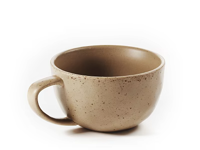 Speckled Beige Ceramic Cup With Handle In Simple Design Isolated On White 3d model
