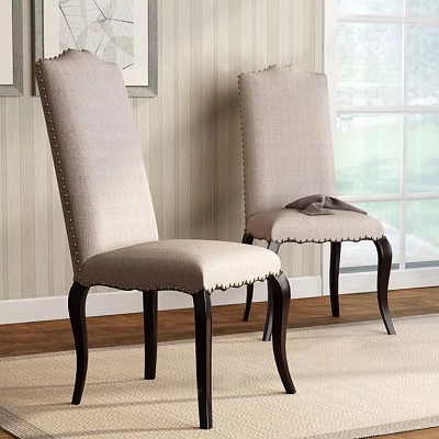 Elegant Upholstered Single Chair With Beige Fabric Dark Wooden Legs And High Back 3d model
