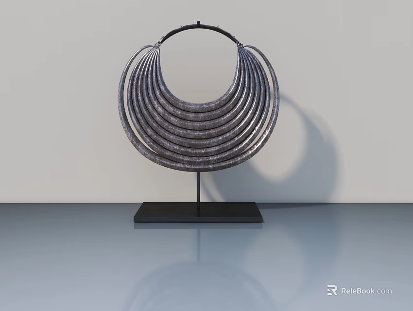 Swing Door With Circular Rings Design And Black Frame On Gray Background With Reflection 3d model 