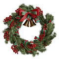 Christmas Wreath Adorned With Green Pine Branches Red Berries Golden Bells And Gift Boxes