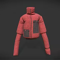 Red Plaid Puffer Jacket With High Neck And Dark Patch Pockets In Stylish Winter Design