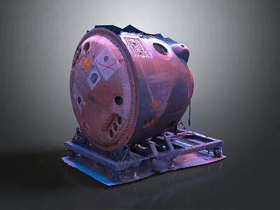 Space Return Capsule With Ablated Surface And Metal Support Stand 3d model