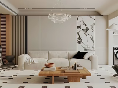 Light Luxury Living Room Interior With Sofa Coffee Table And Pendant Light 3d model
