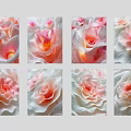 Botanical Paintings With Pink And White Flowers Eight Framed Artworks In Grid
