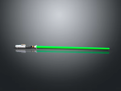 Green Lightsaber With White And Silver Hilt On Black Reflective Surface 3d model