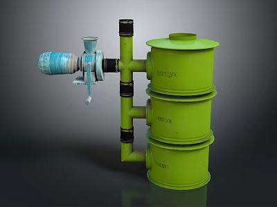 Green Multi layer Household Filter With Pipes And Blue Components 3d model