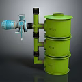 Green Multi layer Household Filter With Pipes And Blue Components 3d model