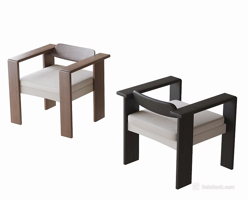 Modern Accent Chair Design Featuring Wooden Frame And Light Cushion In Two Color Tones 3d model 