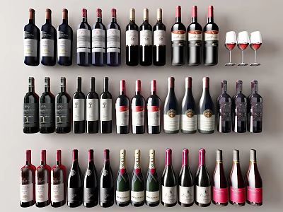 Colorful Wine Bottles And Glasses Arranged In Neat Rows With Assorted Shapes And Sizes 3d model