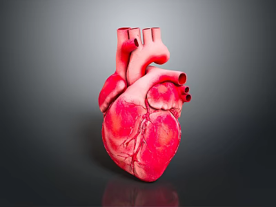 Human Heart Anatomical Structure Detailed 3D Model With Vascular System On Gray Background 3d model