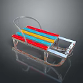 Vintage Sled With Colorful Striped Seat And Shiny Metal Frame Design