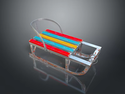 Vintage Sled With Colorful Striped Seat And Shiny Metal Frame Design 3d model