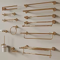 Gold Bathroom Accessories Including Towel Bars Rings And Toilet Paper Holders On Wall