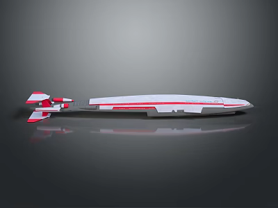 Futuristic Red And White Streamlined Aerospace Spaceship Model With Reflection 3d model