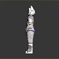 Cat Character In Astronaut Suit With Red Tie Purple Buttons And Striped Design