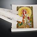 Artistic Scroll Painting Featuring Female Figure With Halo And Unfolded Sketches