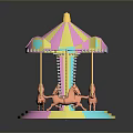 Colorful Carousel with Striped Canopy and Heart Shaped Decorations and Small Ponies on Round Base