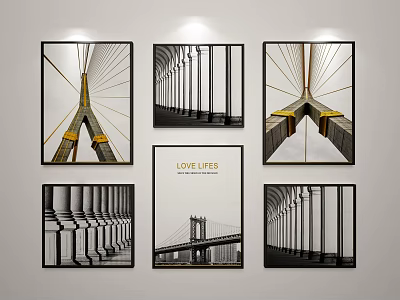 Minimalist Wall Art Decor With Architectural Structures Bridge Columns And LOVE LIFE Lettering 3d model