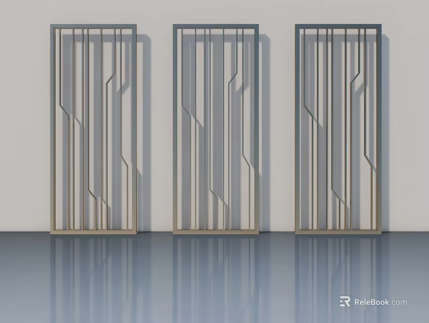Contemporary Hinged Doors With Intricate Geometric Patterns And Metal Frames 3d model 