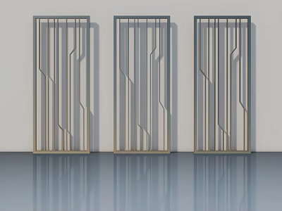 Contemporary Hinged Doors With Intricate Geometric Patterns And Metal Frames 3d model