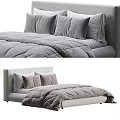 Modern Double Bed With Gray Quilt Soft Pillows And White Headboard 3d model