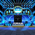 Modern Stage Design Featuring Blue Lighting Unbounded Future Theme And Circular Logo 3d model