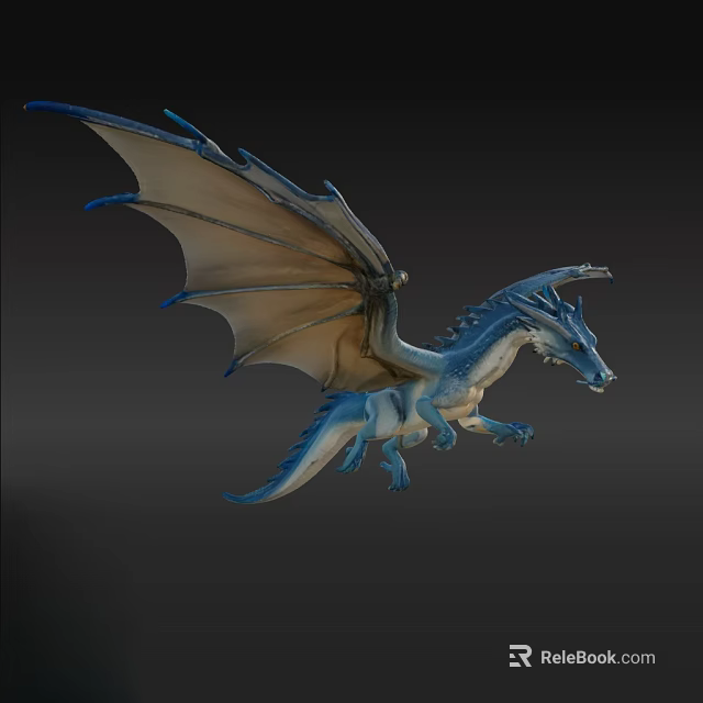 Blue Dragon As Flying Animal With Large Wings In Mid Air Flight 3d model 