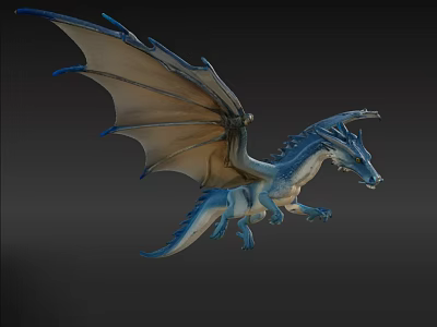Blue Dragon As Flying Animal With Large Wings In Mid Air Flight 3d model