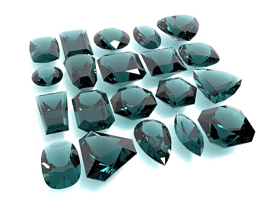 Stunning Deep Green Jewelry Gemstones With Various Shapes And Polished Cuts 3d model