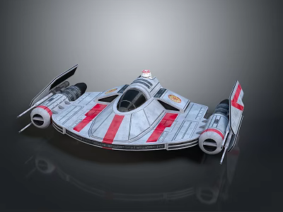 Futuristic Spaceship Featuring Red White Stripes Sleek Design Symmetric Wings And Cockpit 3d model