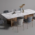 Modern Dining Table Set With Marble Tabletop Gray Chairs Golden Legs And Table Decorations 3d model