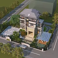 Modern Multi Story Detached Villa With Glass Windows And Surrounding Greenery Trees