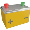 Automotive Car Battery With Yellow Case Silver Top Cover Red Green Terminals And Positive Sign