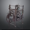 Vintage Mechanical Equipment With Metal Frame Gears Pulleys And Reel
