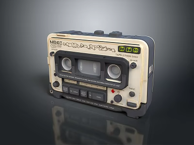 Vintage Cassette Recorder With Tape Deck Control Panel And LED 3d model