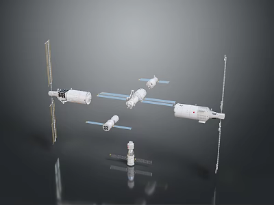 Space Station Model With Multiple Modules Solar Panels And Docking Structures 3d model