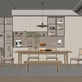 Modern Restaurant Interior With Wooden Dining Table Chairs Pendant Light And Decorative Plants