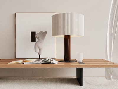 Modern table lamp bedroom wood cloth lampshade 3d model