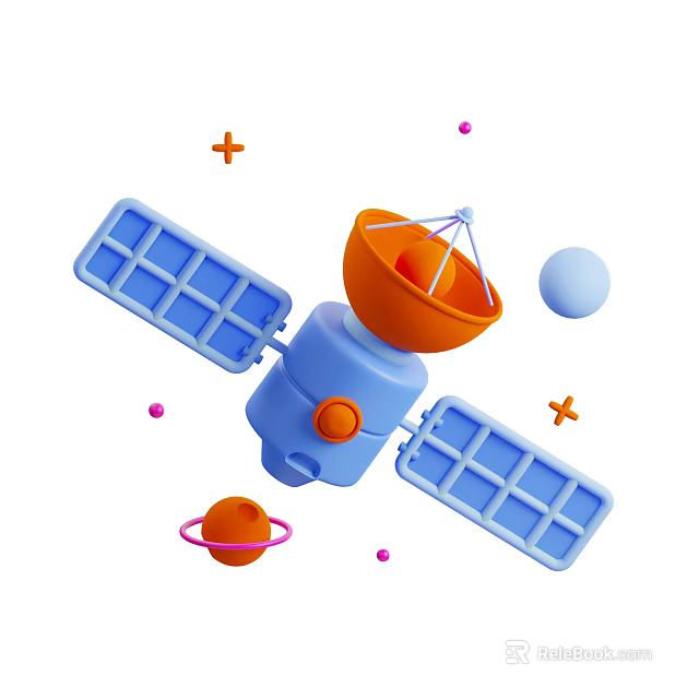 Intelligent Satellite As Smart Machine In Space With Planets And Asteroids 3d model 