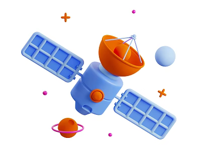 Intelligent Satellite As Smart Machine In Space With Planets And Asteroids 3d model